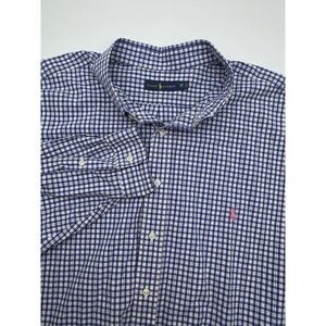 Ralph Lauren Mens 3XB Shirt Long Sleeve Big & Tall Blue White Plaid‎ Pink Pony